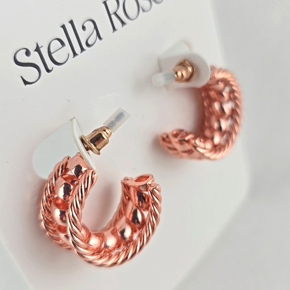 Stella Rose Women's Gold-Tone Steel 1" Small Hoop Earrings Pierced